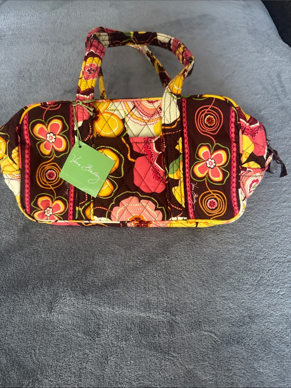 Vera Bradley Yellow, Pink & Brown Quilted Floral Cosmetic Bag